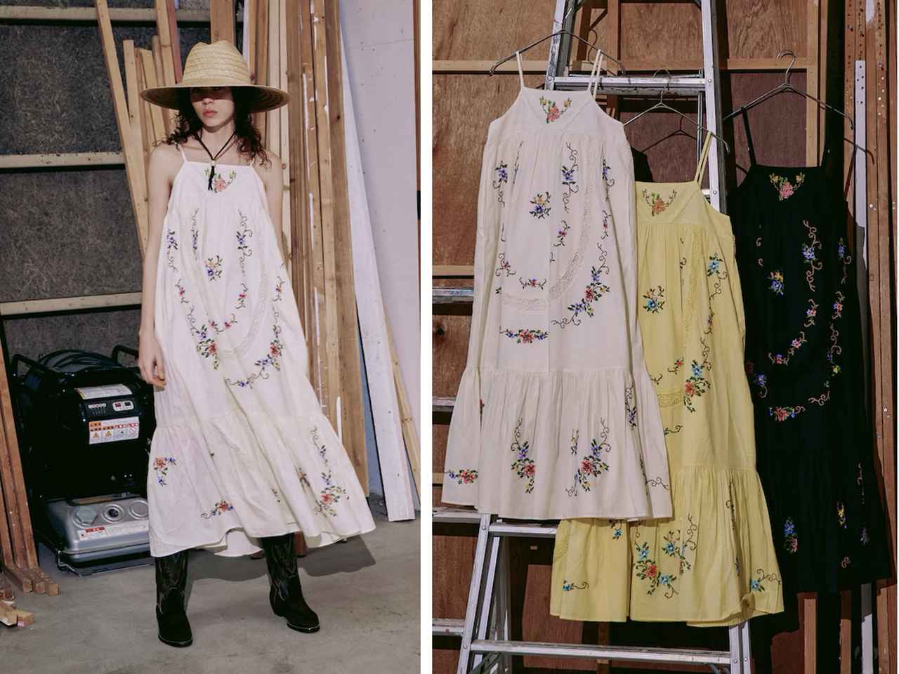 画像: 【フリーダ】 インド フラワー クロス刺繍 レース キャミドレス（ホワイト/イエロー/ブラック）各¥19,800（すべてフリークス ストア） 出典：フリーダ