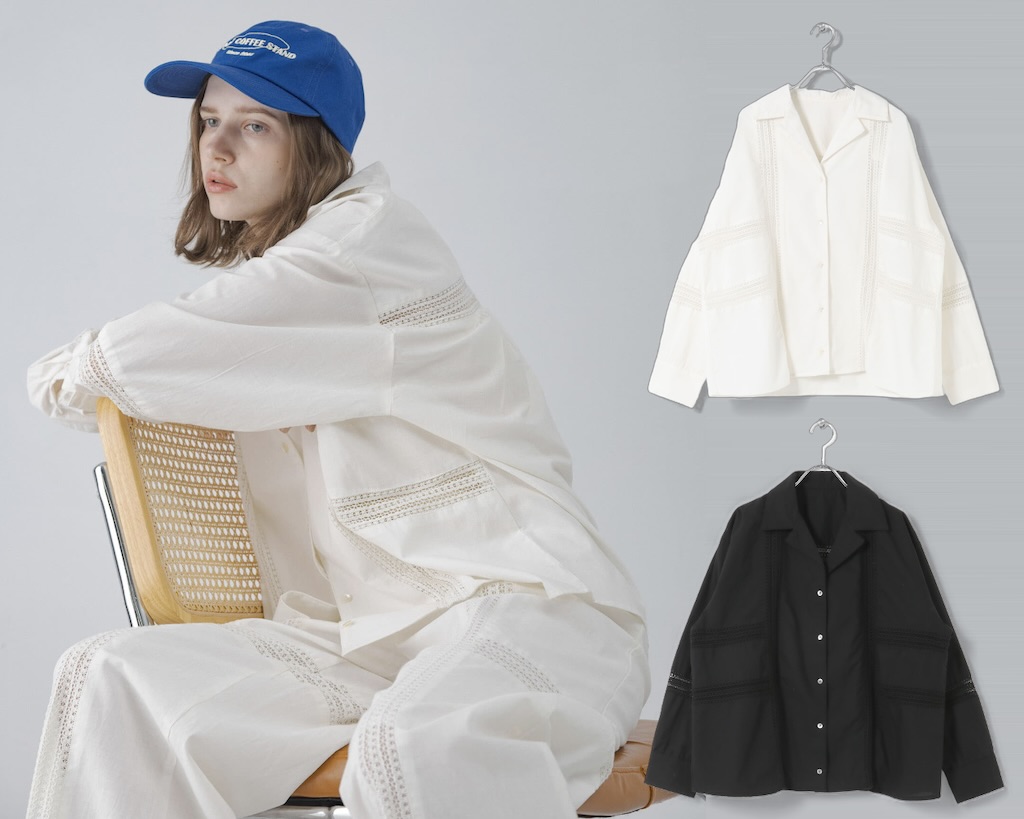 画像: Sonny Label ブロッキングレースコットンシャツジャケット（キナリ、ブラック）各¥9,900（ともにアーバンリサーチ サニーレーベル） 出典：アーバンリサーチ