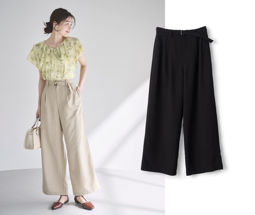 画像: エアリーリネンライク タックワイドパンツ（ベージュ、ブラック）各¥5,995 ◾️UVカット ◾️吸水速乾 ◾️接触冷感 ◾️防シワ　※表地に接触冷感素材を使用 出典：ロペピクニック