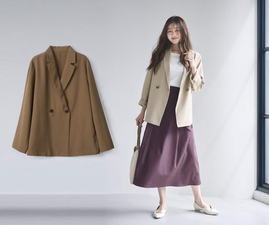 画像: エアリーリネンライク ダブルジャケット（キャメル、ベージュ）各¥7,997 ◾️UVカット ◾️吸水速乾 ◾️接触冷感　◾️防シワ 出典：ロペピクニック
