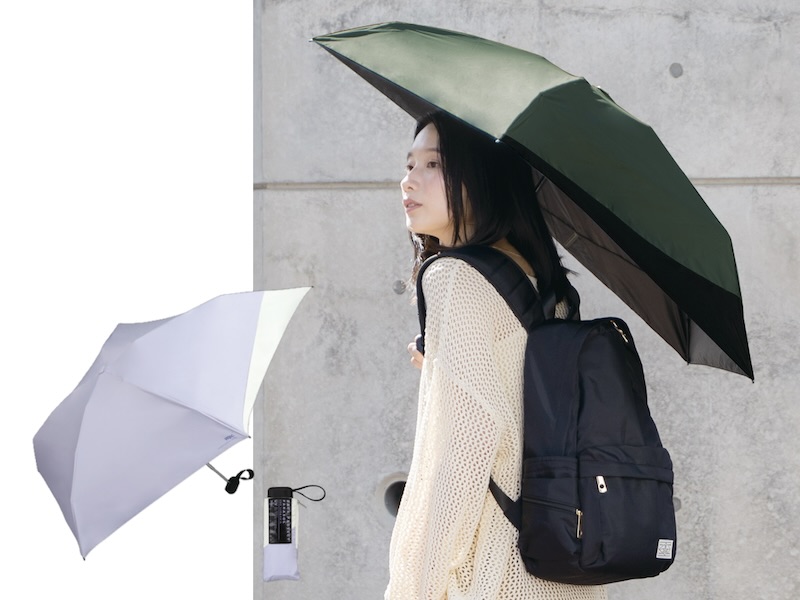 画像: 遮光 バックプロテクトパラソル タイニー（ラベンダー/オフ、カーキ/ブラック）各¥4,180 ◾️遮光率100%　◾️UVカット率100%　◾️UPF50+　◾️晴雨兼用　◾️遮熱効果 出典：ダブリュピーシー