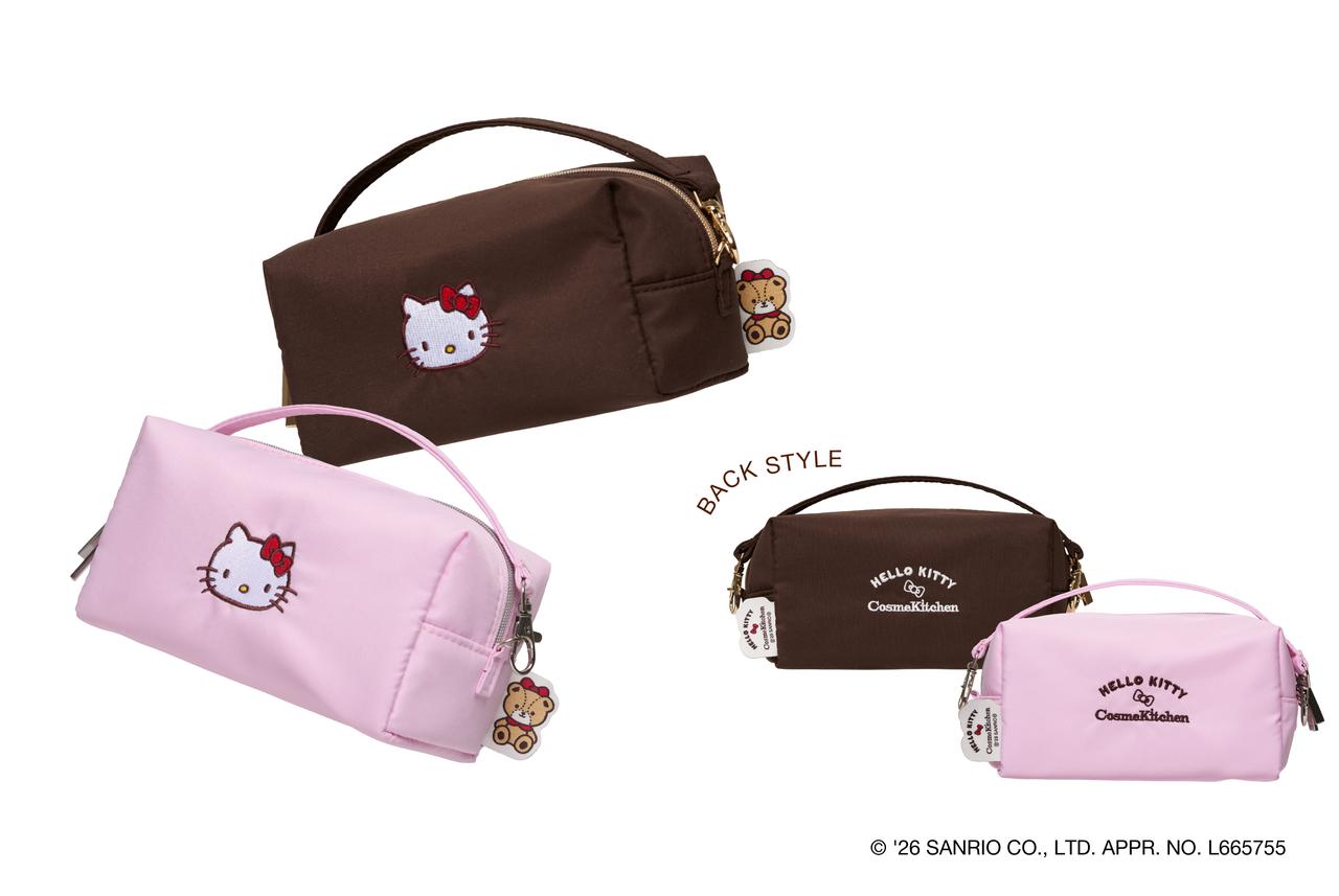画像: 【コスメキッチン×ハローキティ】〈HELLO KITTY〉ミニバッグポーチ［縦9╳横18×奥行き9㎝］各¥4,290 www.cosmekitchen-webstore.jp