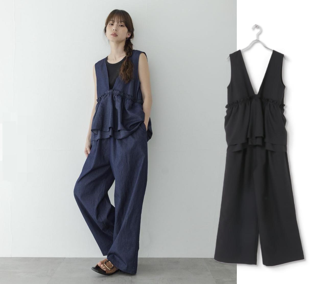 画像: URBAN RESEARCH Sonny Label ペプラムフリルアソートオールインワン(デニム、ブラック)各¥8,910(ともにアーバンリサーチ サニーレーベル) 出典:アーバンリサーチ サニーレーベル