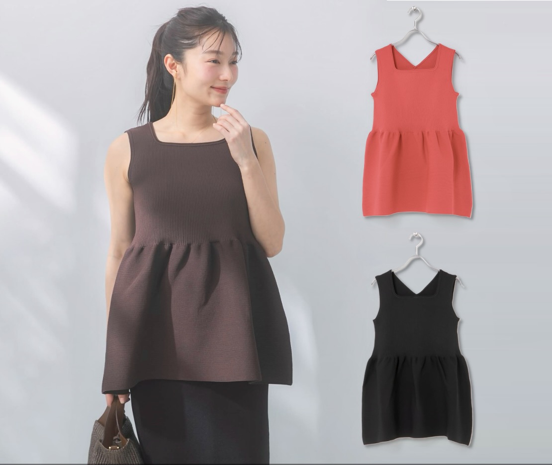 画像: URBAN RESEARCH ROSSOウォッシャブルペプラムニットトップス(ブラウン、ピンク、ブラック)各¥13,200(すべてアーバンリサーチ ロッソ) 出典:アーバンリサーチ ロッソ