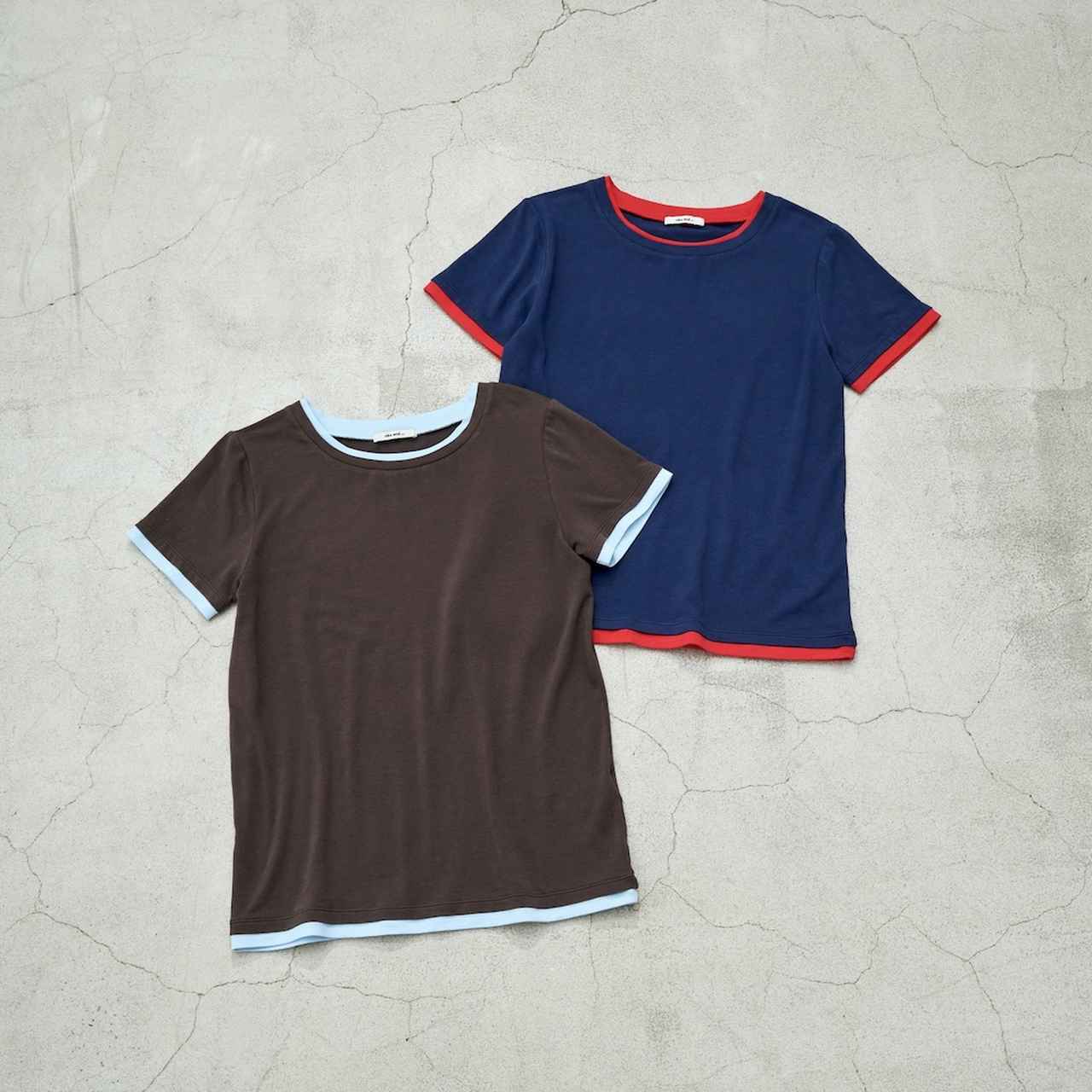 画像: ダブルレイヤーライクTシャツ（ブラウン、ネイビー）各¥3,300 出典：ニコアンド