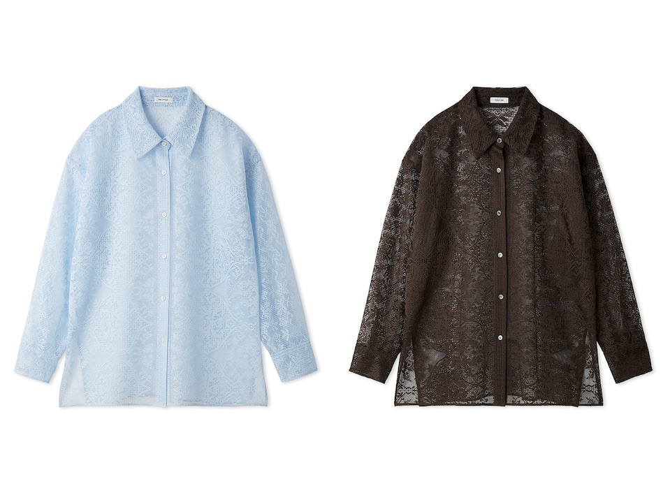 画像: オーナメントパネルレースシャツ（ライトブルー、ブラウン）各¥22,880（ともにフレイ アイディー） ◾️ハンドウォッシャブル  出典：フレイ アイディー