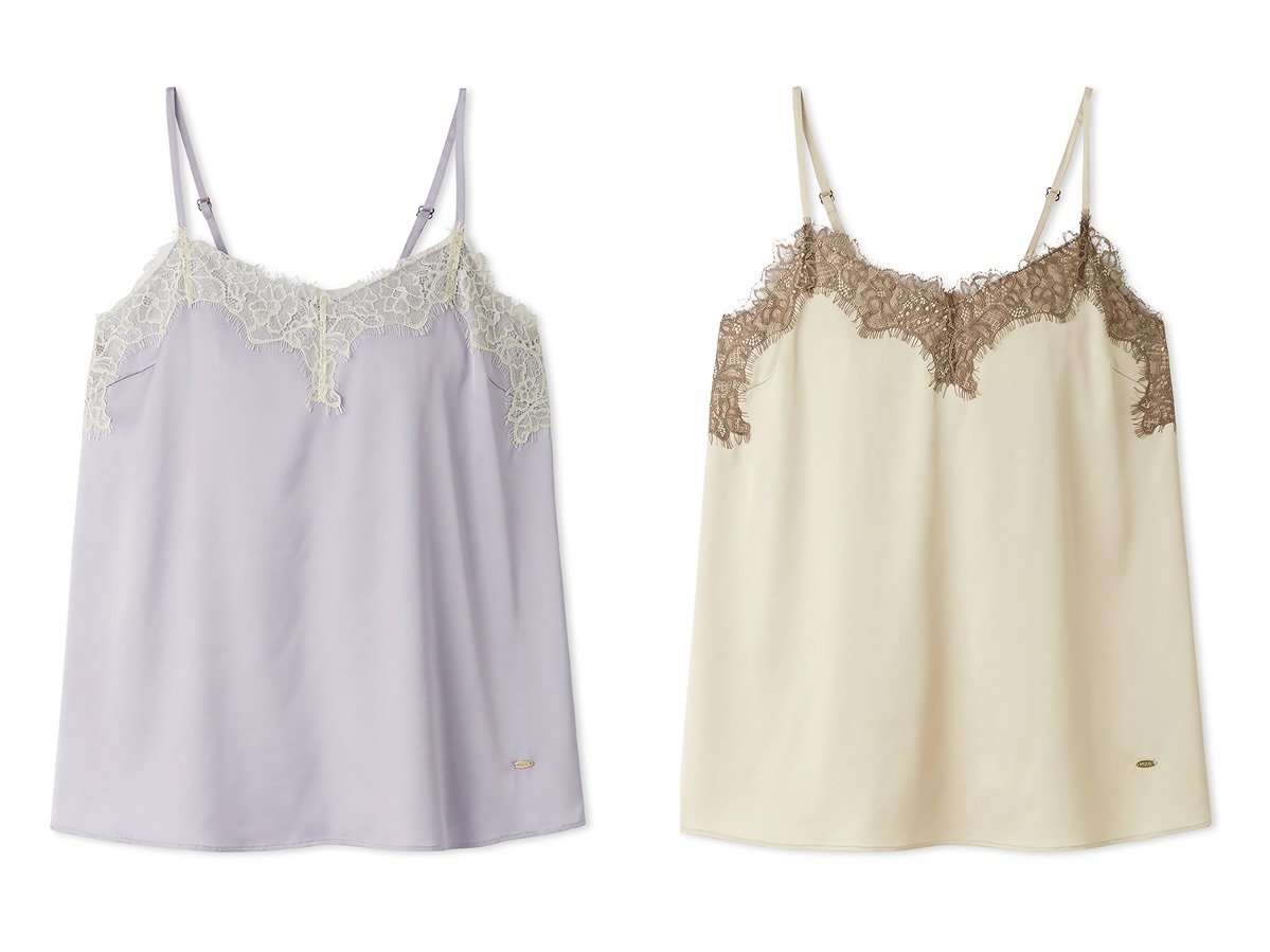 画像: サテンレースカップインキャミソール（ラベンダー、イエロー）各¥9,460（ともにジェラート ピケ） 出典：ジェラート ピケ
