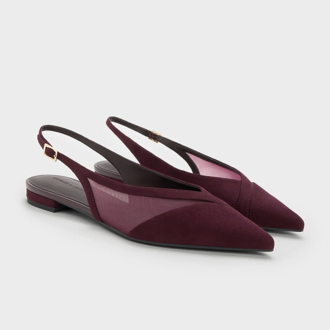 画像: メッシュ スリングバック フラット（バーガンディ）¥8,900 ◾️サイズ：22.5～25.5cm 出典：チャールズ & キース