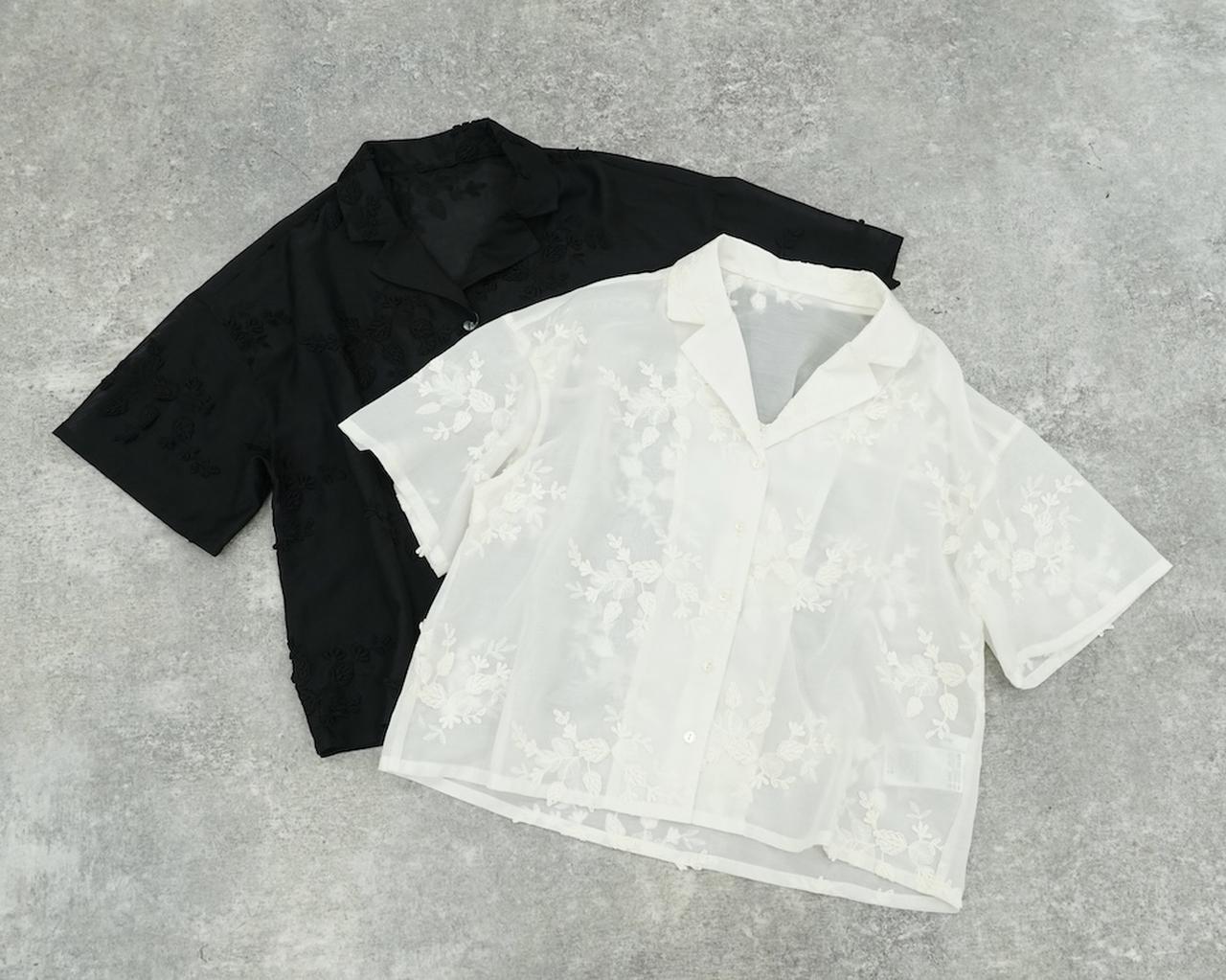 画像: 3Dレース開襟シャツ/1017794（ブラック、アイボリー）各¥5,490  出典：グローバルワーク