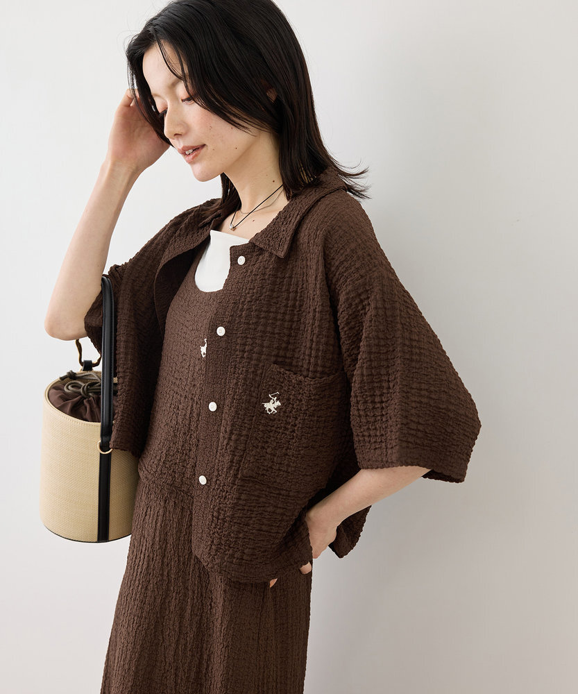 画像: 【BEVERLYHILLS POLO CLUB/ビバリーヒルズポロクラブ】ふくれジャガードシャツ（ブラウン）¥5,489（ロペピクニック）  出典：ロペピクニック