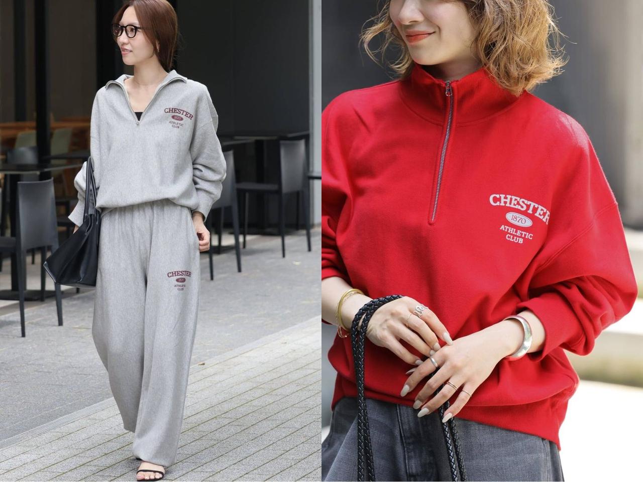 画像: 「ハーフジップスウェット」各¥9,900、「ロゴスウェットパンツ」¥9,900 出典:ジャーナル スタンダード レリューム