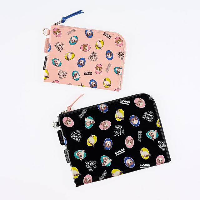 画像: 「フラットポーチ DOG&CAT RANDOM A6サイズ用（pink）」 / 「フラットポーチ DOG&CAT RANDOM A5サイズ用（black）」