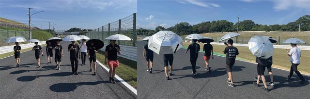 画像: ドライバー、メカニック全員でSPACECOOL製日傘を差してコースを一周