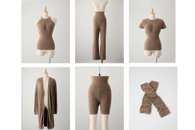 画像: 限定色のMocha色は6型展開（左上から右回りに）【吸湿発熱】腹巻ホルターネックキャミソール【吸湿発熱】腹巻ロングパンツ【吸湿発熱】フレンチスリーブトップス【吸湿発熱】ロングカーディガン【吸湿発熱】ハーフパンツ【吸湿発熱】マルチウォーマー