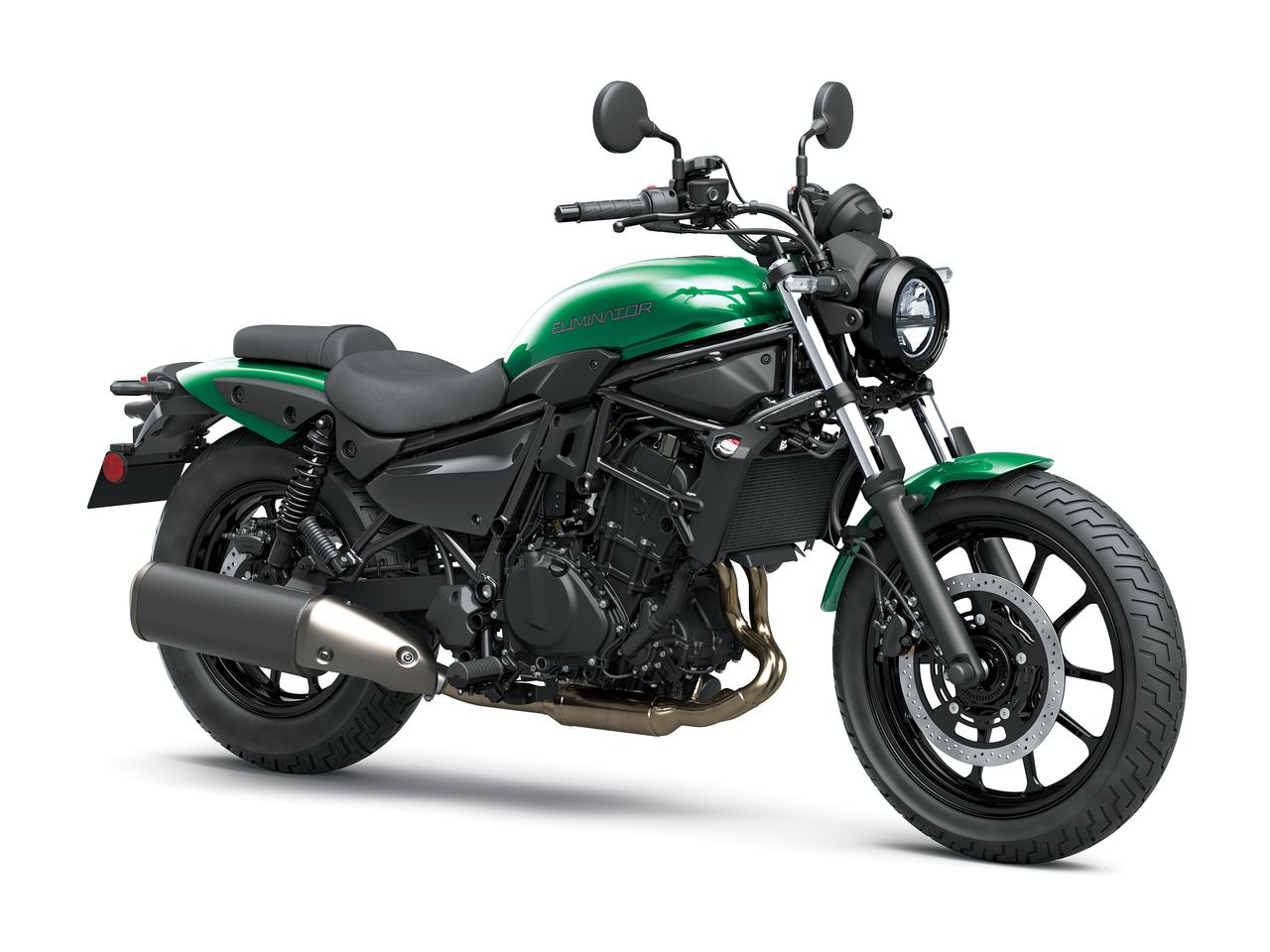 画像: Kawasaki ELIMINATOR PLAZA EDITION 2027年モデル 総排気量：398cc エンジン形式：水冷4ストDOHC4バルブ並列2気筒 シート高：735mm 車両重量：177kg 発売日：2026年7月18日（土） 税込価格：91万3千円 カラー：キャンディエメラルドグリーン