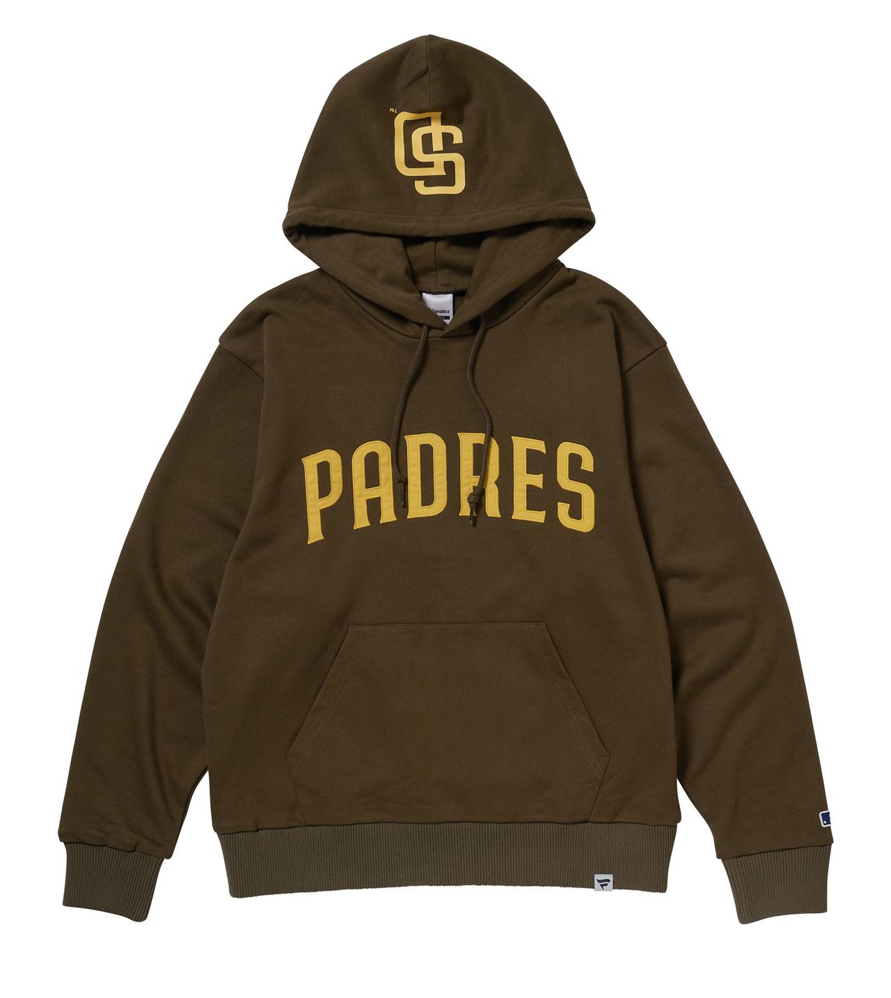 画像: サンディエゴパドレス（SD）の「Standard Logo Print Hoodie」（9900円）は、トレンド感のあるブラウンカラーが人気　画像：ファナティクス・ジャパン提供