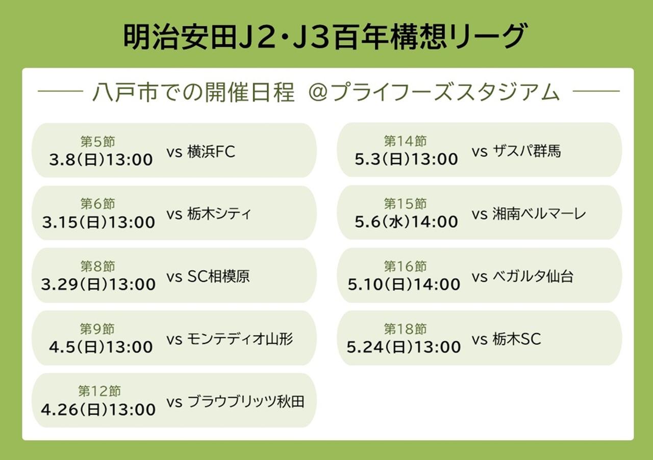 画像: 八戸市で開催される明治安田J2・J3百年構想リーグのスケジュール