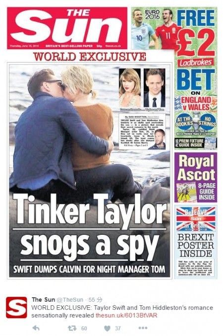 イギリスのタブロイド誌The Sunが2人がキスするスクープ写真を表紙にして、インスタグラムで公開。
