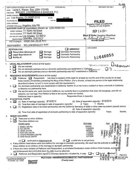 手数料さえ支払えば、離婚の申請書をはじめ多くの裁判書類が手に入る。こちらはアンジェリーナ・ジョリーが9月に申請した離婚書類。