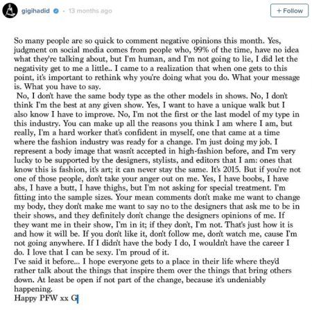 ジジ・ハディッド Gigi Hadid インスタグラム 体型